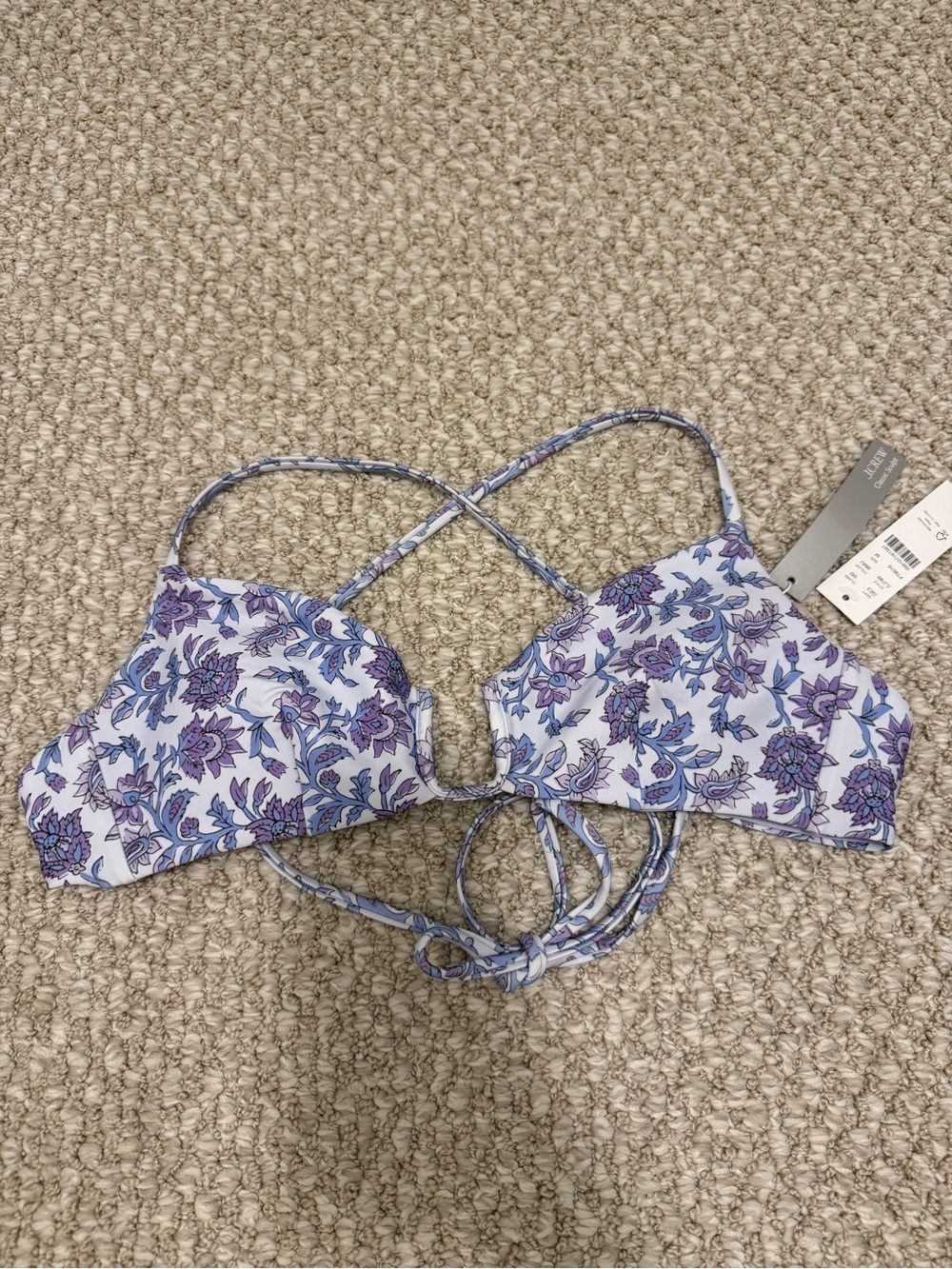 J. Crew Lavender Floral Tie-Back Bikini Top NWT